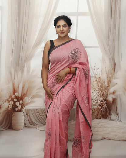 Khadi Cotton Hand Painted Rose