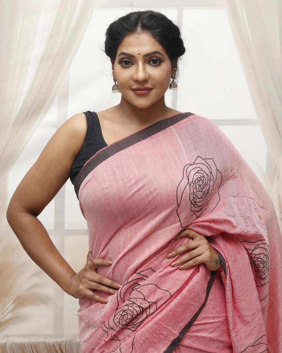 Khadi Cotton Hand Painted Rose