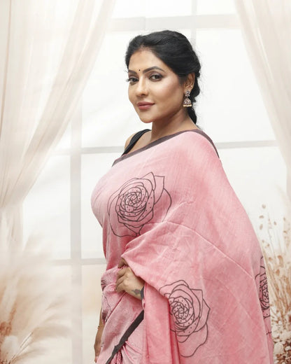 Khadi Cotton Hand Painted Rose