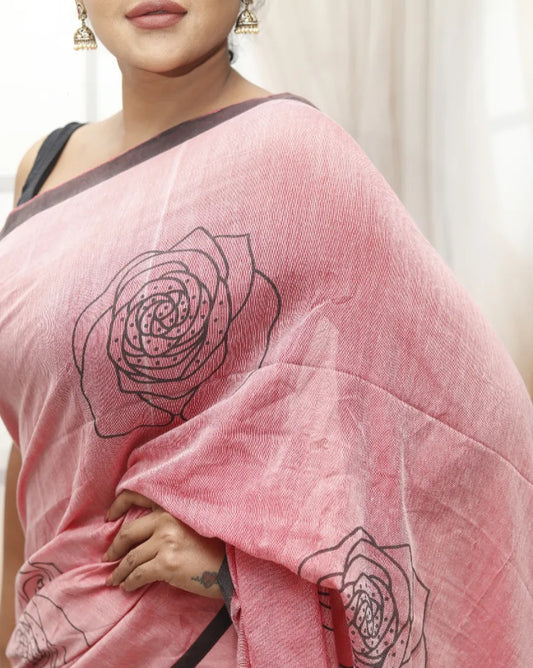 Khadi Cotton Hand Painted Rose